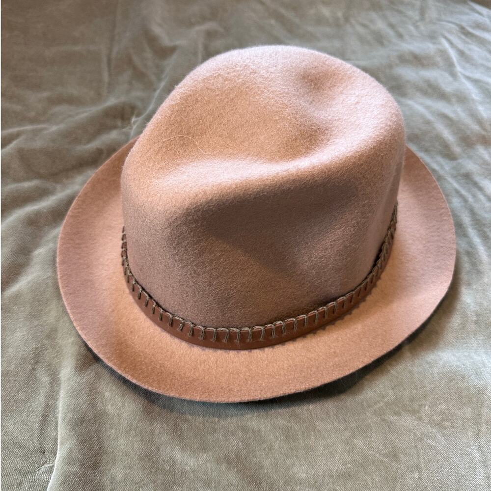 Italian Tirabasso Felt Fedora Camel Brown Leather Strap